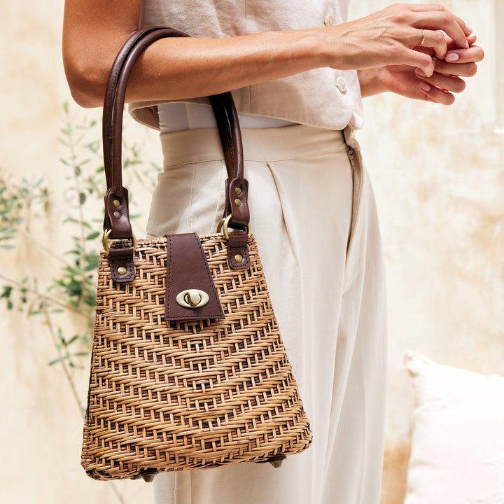 The Winding Road: Rattan Handbag with Leather Elbow Strap - Shorely Chic Boutique