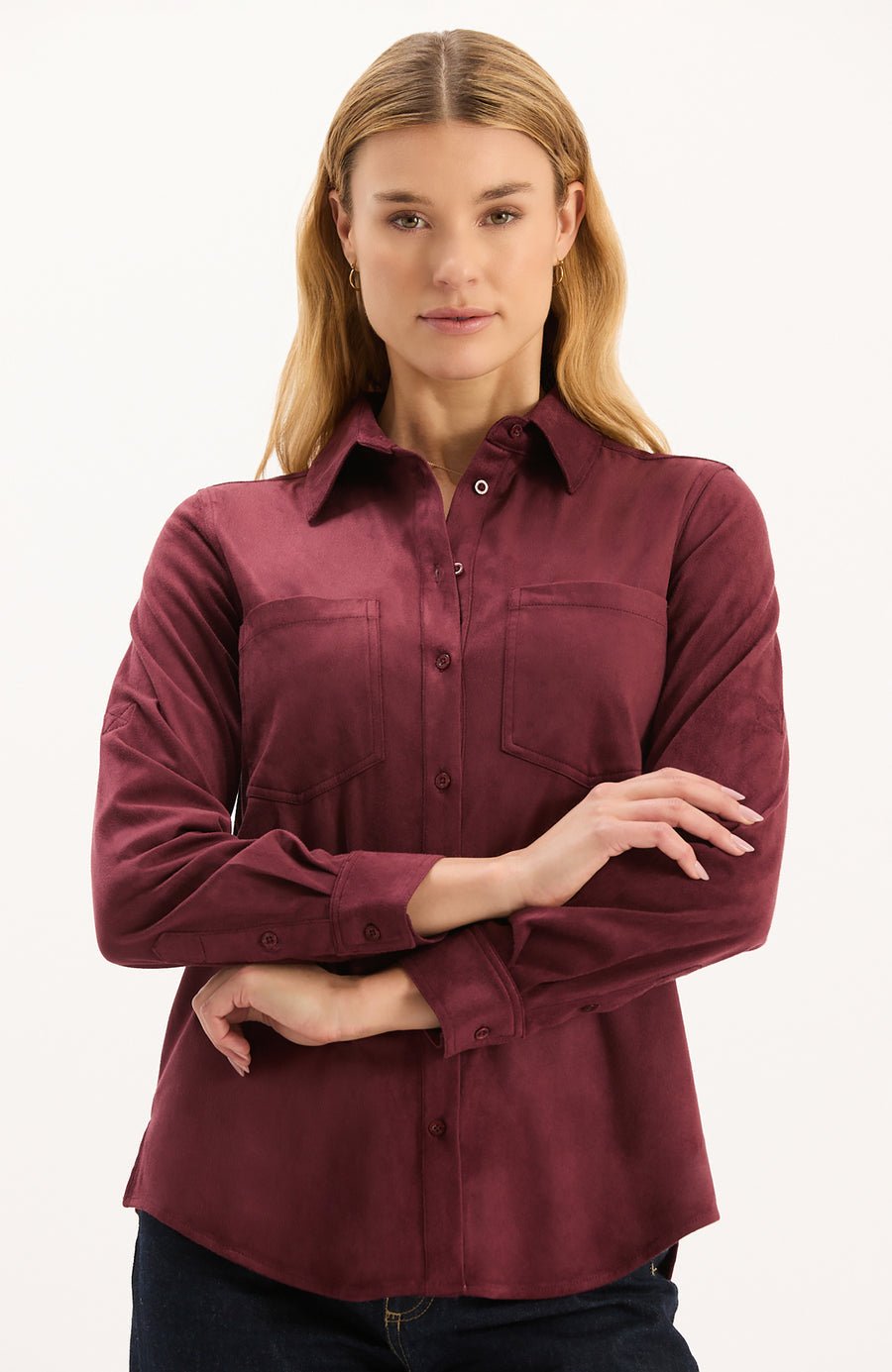 Tyler Boe - Addison Faux Suede Shirt: Tawny Port - Shorely Chic Boutique
