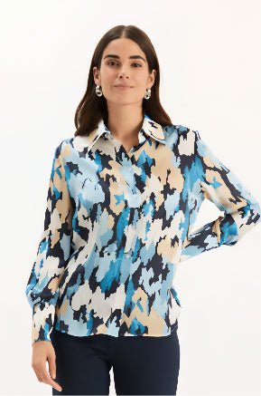 Tyler Boe - Chloe Silk Camo Blouse: Blue Multi - Shorely Chic Boutique
