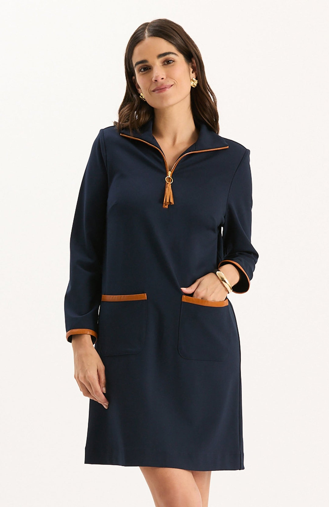Tyler Boe - Helena Ponte Trimmed Dress: Navy - Shorely Chic Boutique