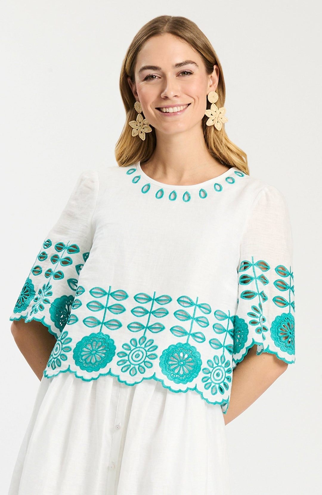 Tyler Boe - Isla Embroidered Top: White - Shorely Chic Boutique