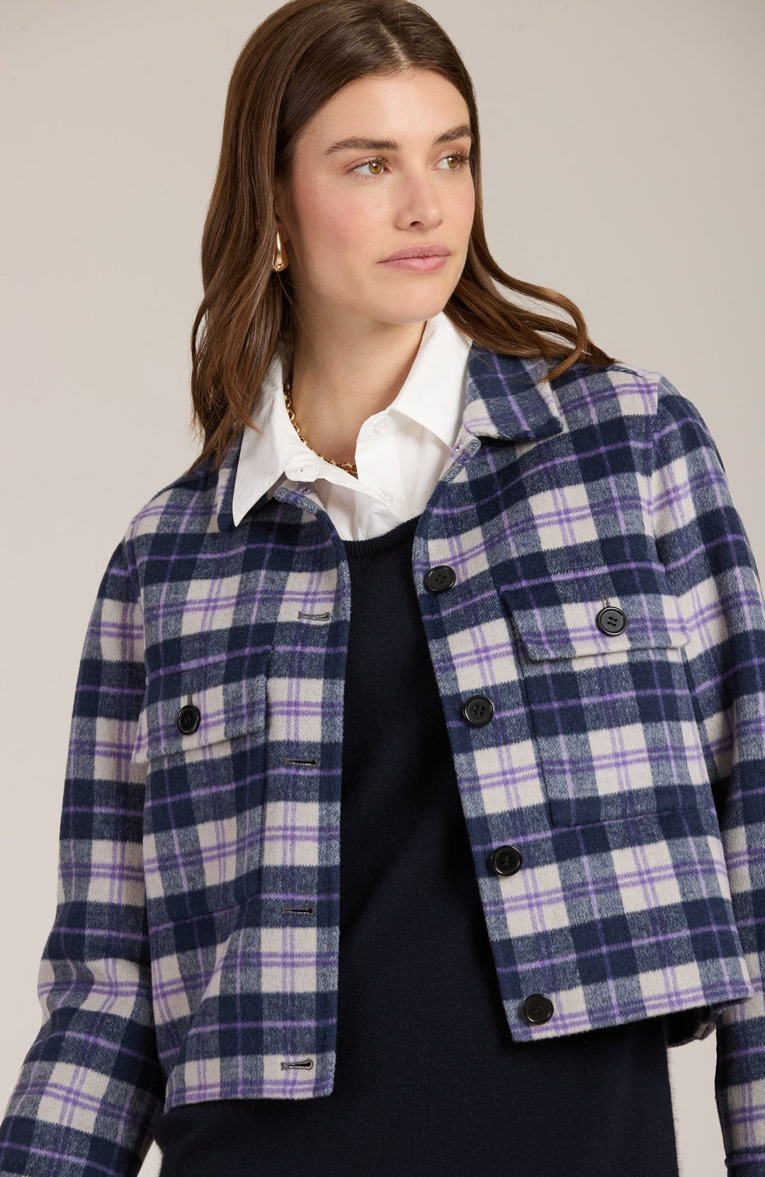 Tyler Boe - Mallory Plaid Jacket: Navy Multi - Shorely Chic Boutique