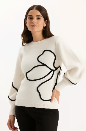 Tyler Boe - Novelty Yarn Sweater with Soutache: Ivory/Blk - Shorely Chic Boutique