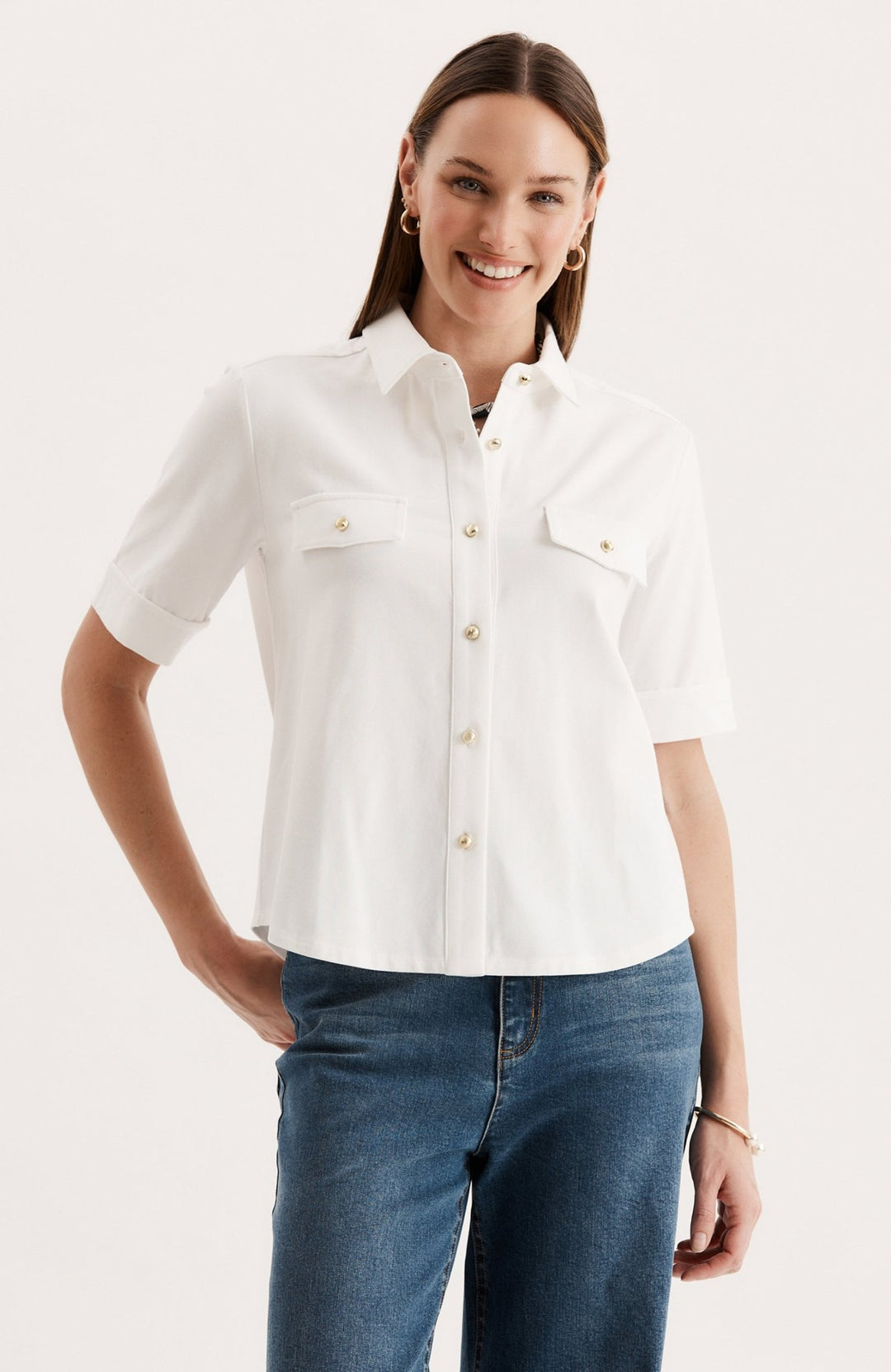 Tyler Boe - S/S Gold Bttn Club Shirt: White - Shorely Chic Boutique