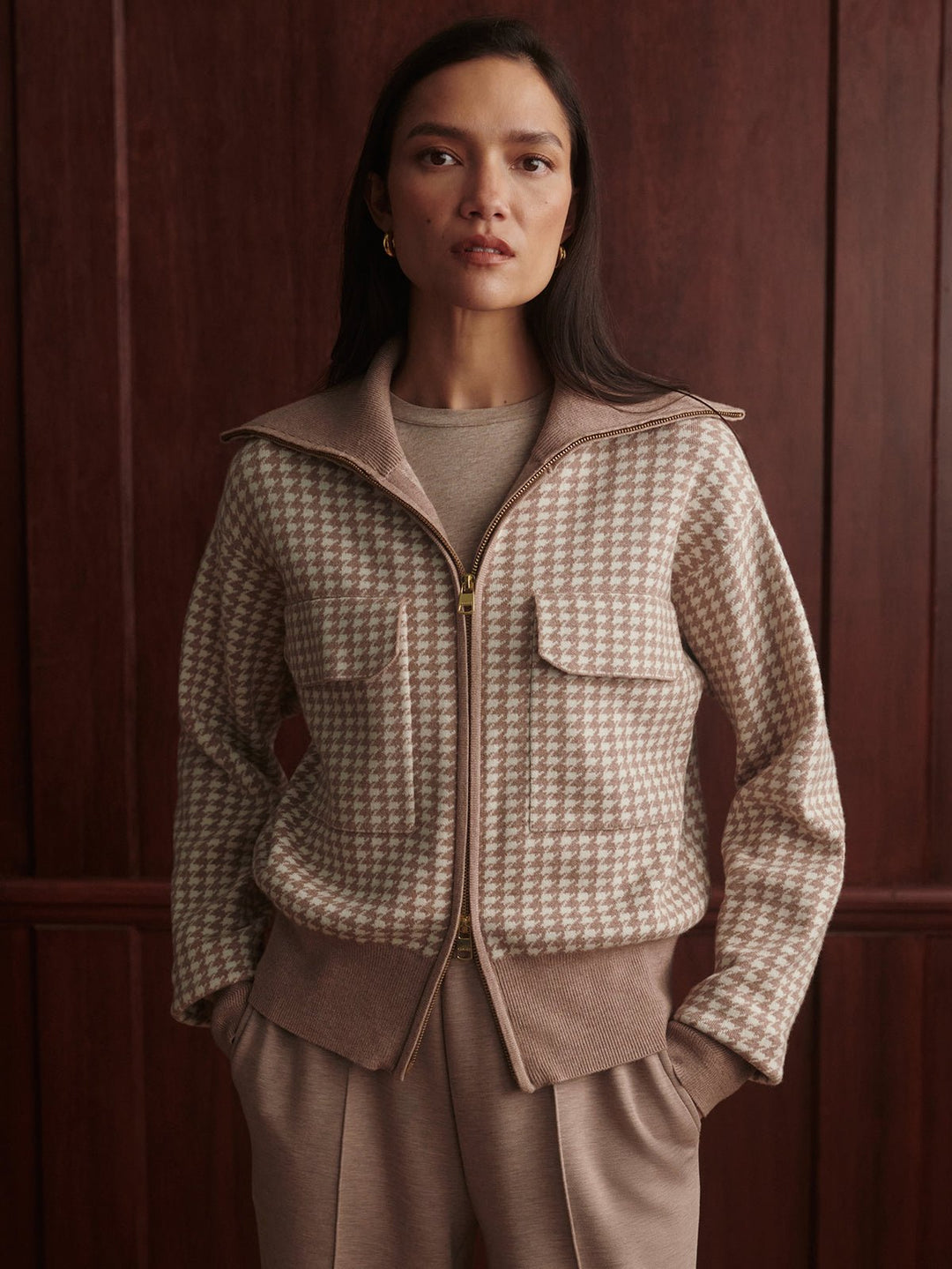 Varley - Ablett Jacquard Knit Jacket: Taupe - Shorely Chic Boutique