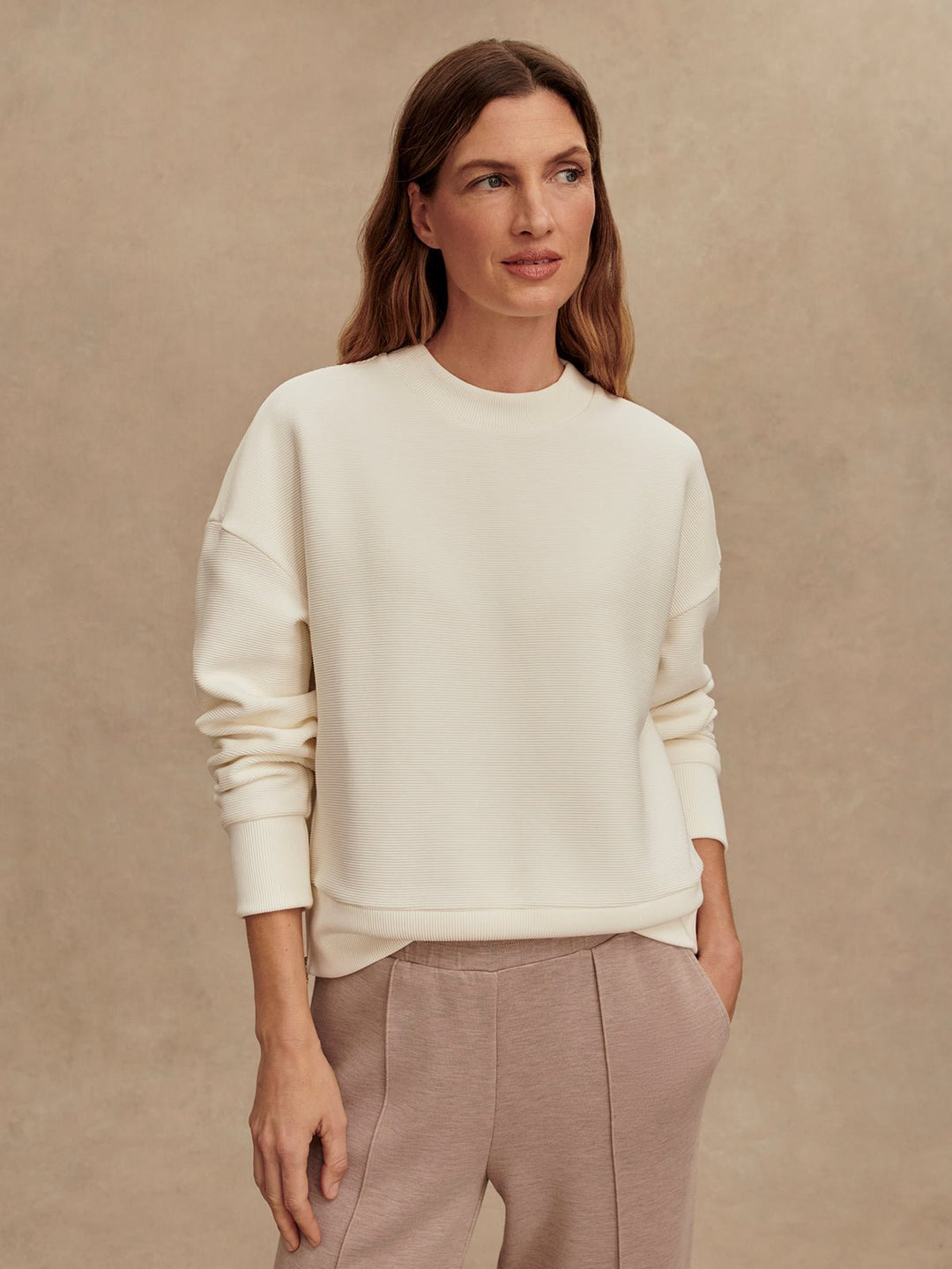 Varley - Addelyn Sweat Top: Ivory - Shorely Chic Boutique