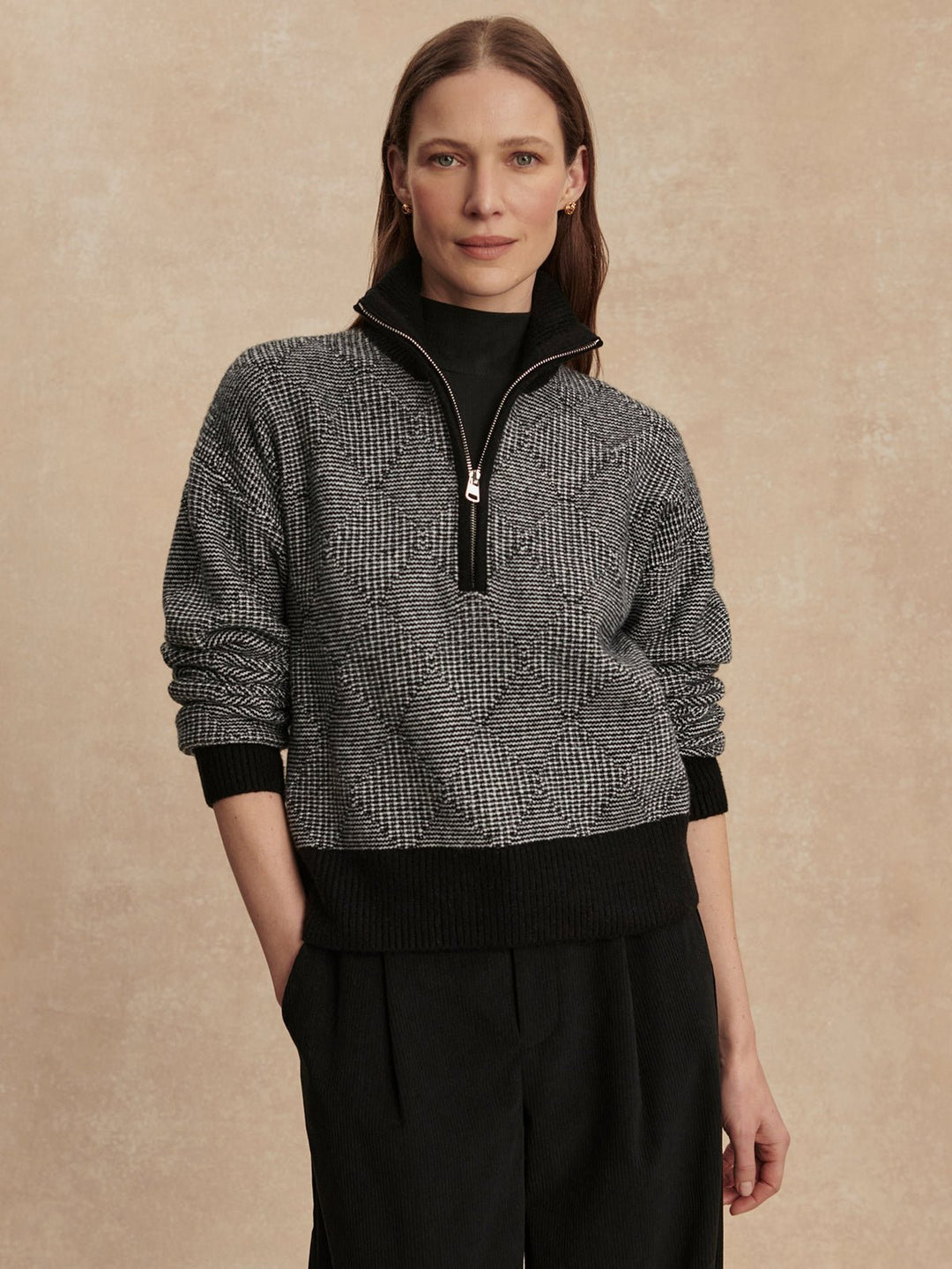 Varley - Aldridge Half - Zip Knit: Black/White - Shorely Chic Boutique