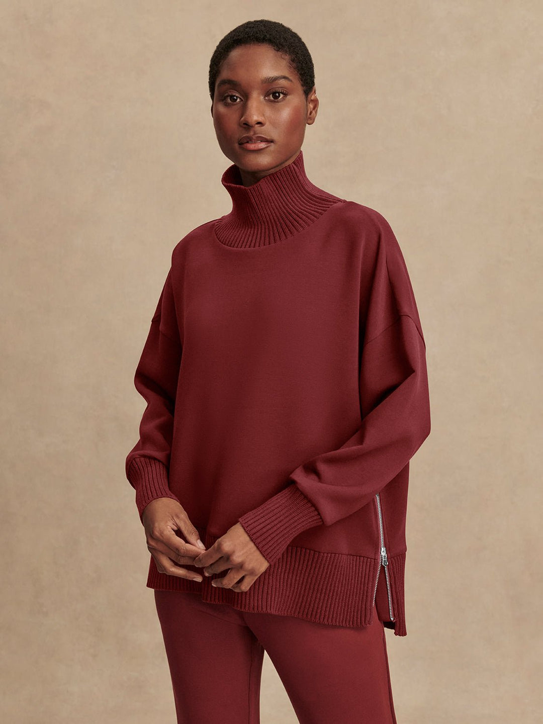 Varley - Barker High - Neck Sweatshirt: New Maroon - Shorely Chic Boutique