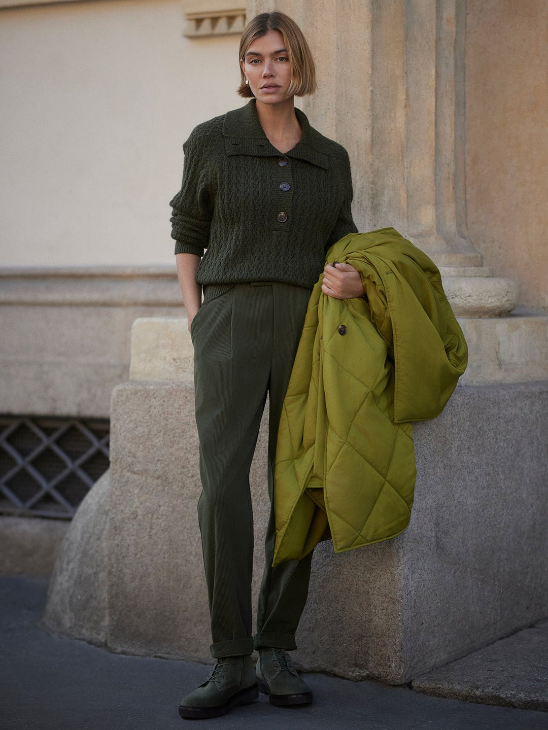 Varley - Bridget Half - Button Sweater: Dark Olive - Shorely Chic Boutique