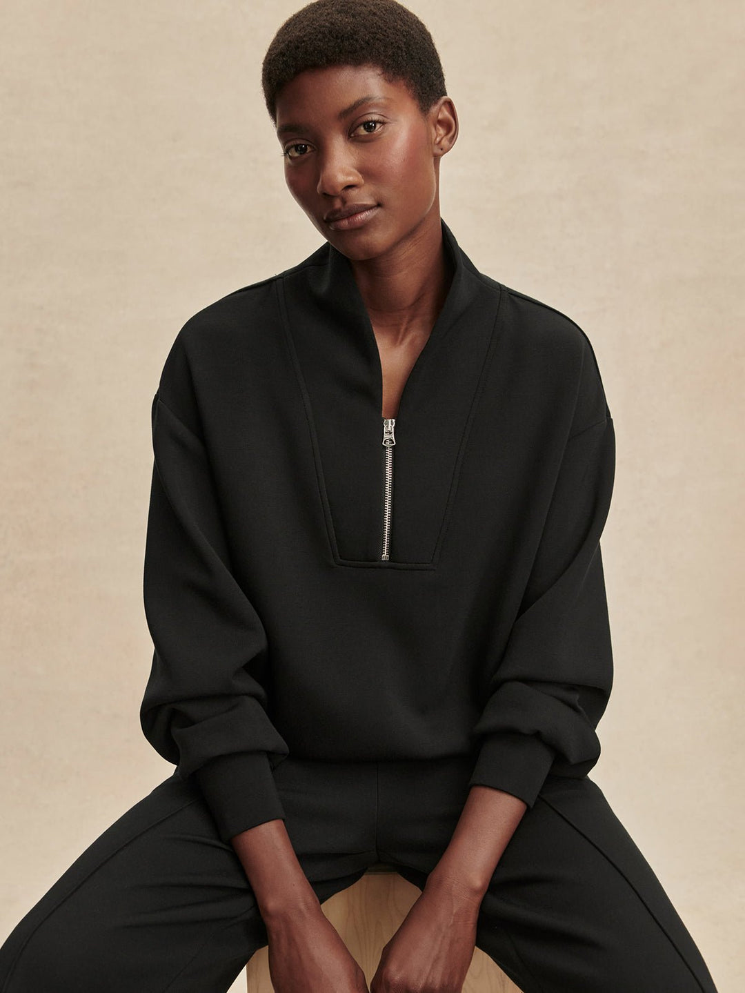 Varley - Davidson 1/2 Zip Sweat Top: Black - Shorely Chic Boutique