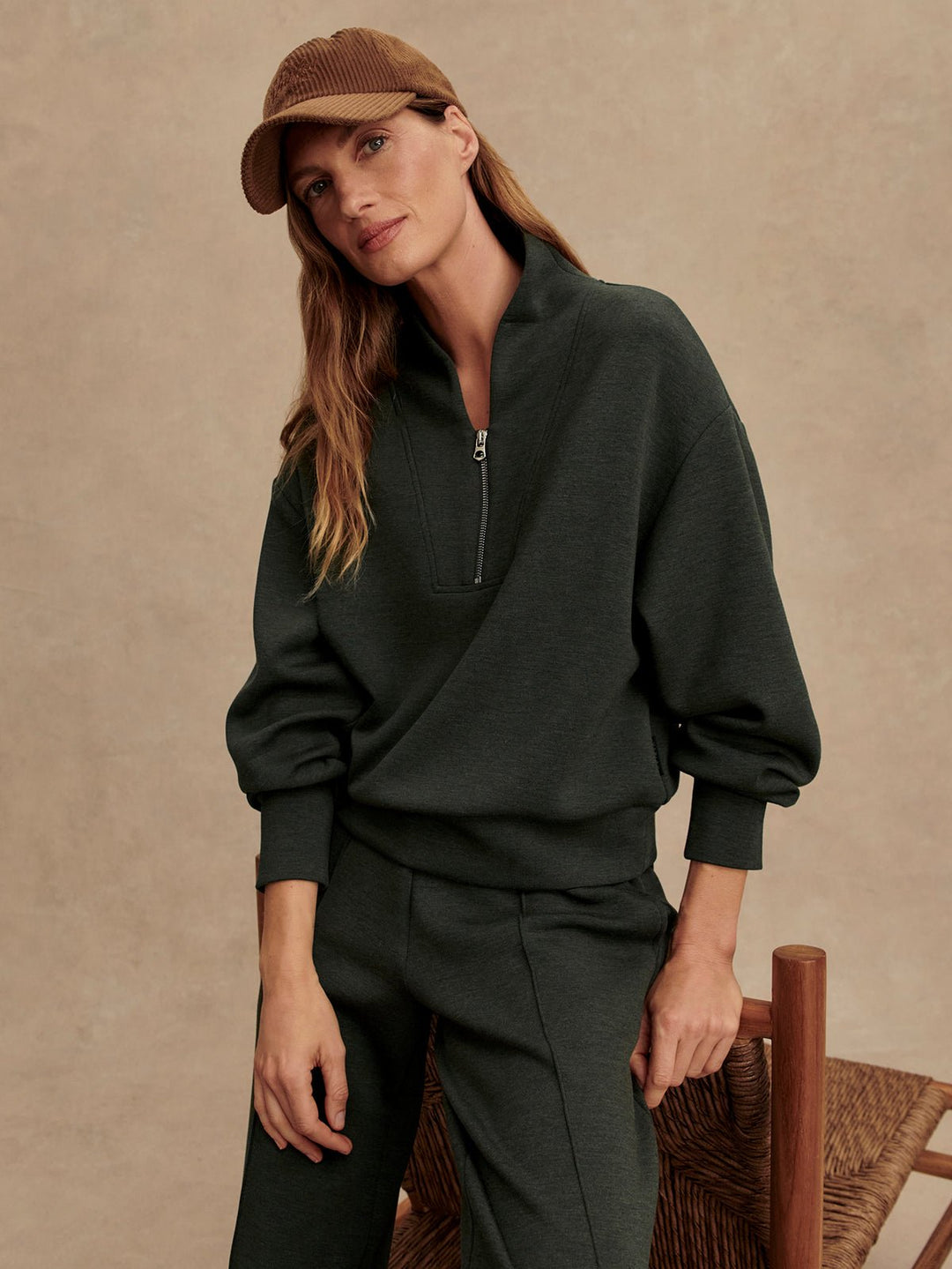 Varley - Davidson 1/2 Zip Sweat Top: Olive Marl - Shorely Chic Boutique