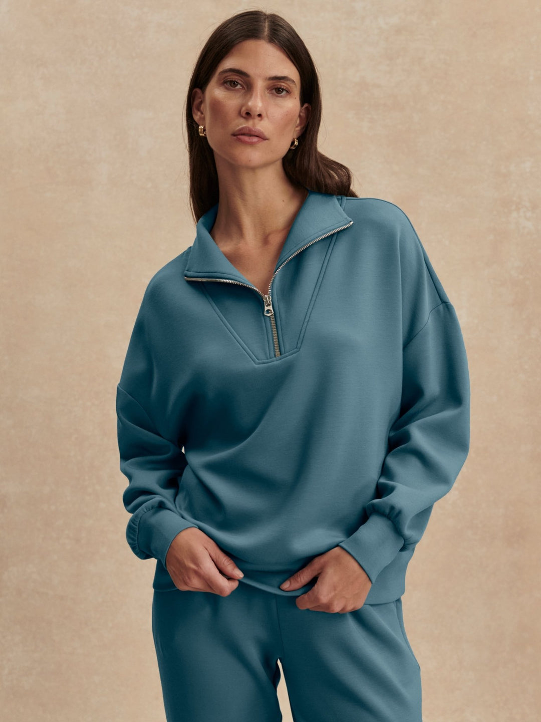 Varley - Hawley 1/2 Zip Sweat Top: Mallard Blue - Shorely Chic Boutique