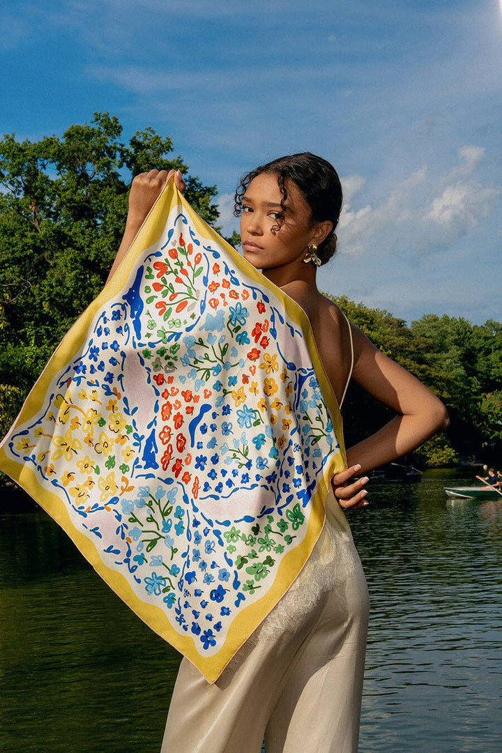 Yellow Garden Double Sided Silk Scarf - Shorely Chic Boutique