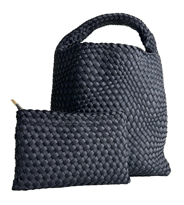 Adhorned - Lauren Woven Neoprene Hobo with Pouch: Black - Shorely Chic Boutique
