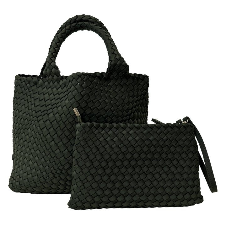 Adhorned - Lily Woven Neoprene Tote with Pouch: Army - Shorely Chic Boutique