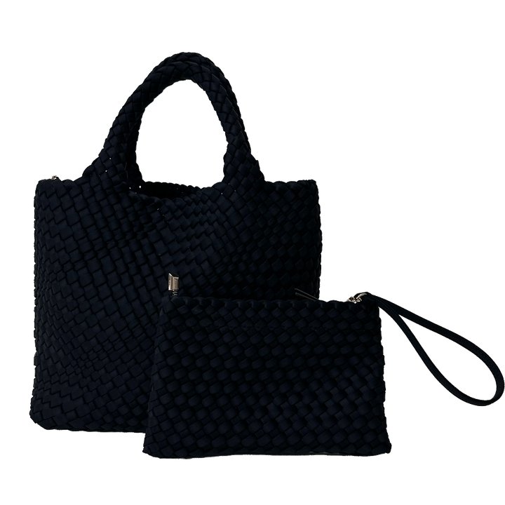 Adhorned - Lily Woven Neoprene Tote with Pouch: Black - Shorely Chic Boutique