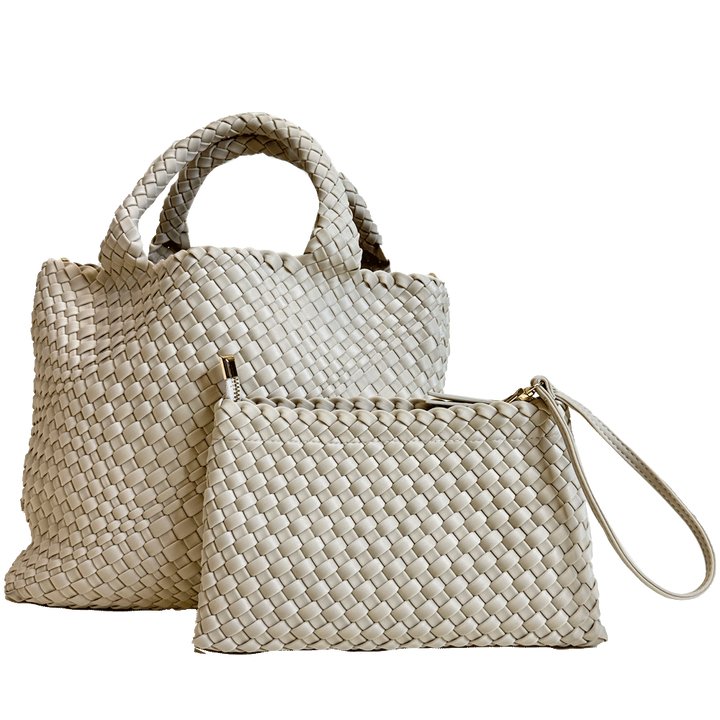 Adhorned - Lily Woven Neoprene Tote with Pouch: Ecru - Shorely Chic Boutique