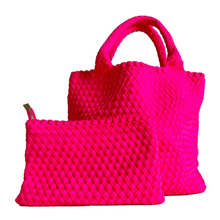 Adhorned - Lily Woven Neoprene Tote with Pouch: Hot Pink - Shorely Chic Boutique