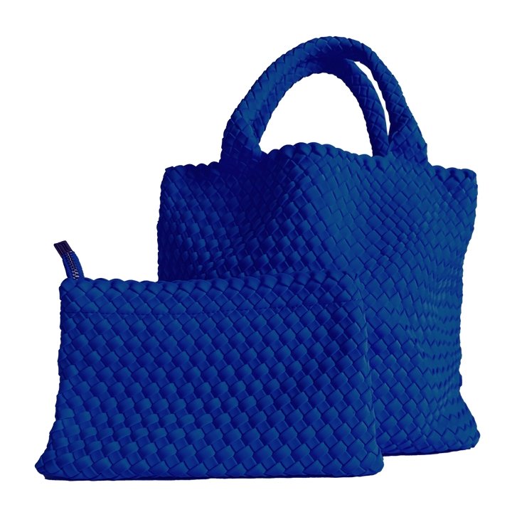 Adhorned - Lily Woven Neoprene Tote with Pouch: Navy - Shorely Chic Boutique