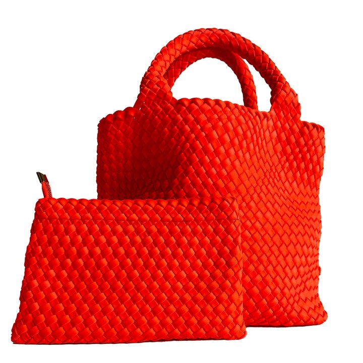 Adhorned - Lily Woven Neoprene Tote with Pouch: Neon Orange - Shorely Chic Boutique