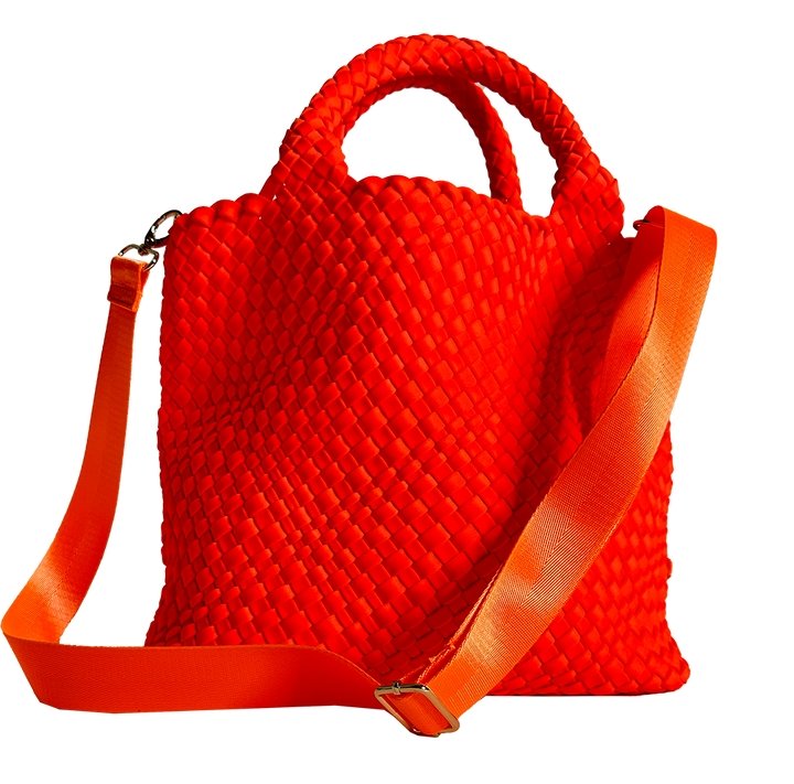 Adhorned - Lily Woven Neoprene Tote with Pouch: Neon Orange - Shorely Chic Boutique
