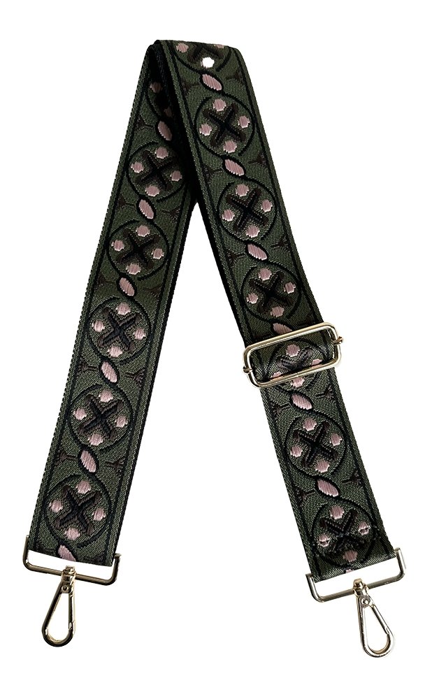 Ahdorned - 2" "XO" Embroidered Bag Strap: Moss/Blk/Blush - Shorely Chic Boutique