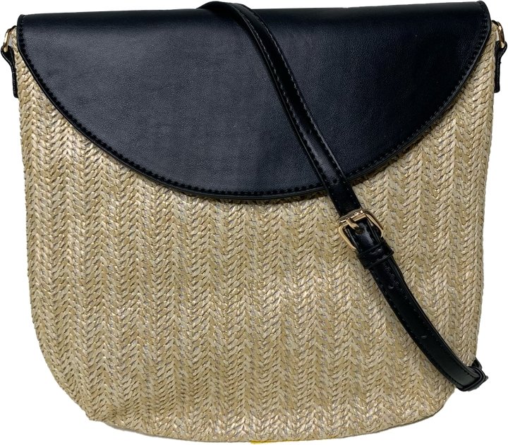 Ahdorned - Camilla Basket Weave/Faux Leather Crossbody w/Strap: Black - Shorely Chic Boutique