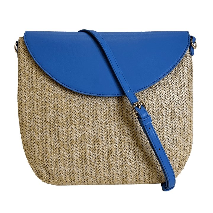 Ahdorned - Camilla Basket Weave/Faux Leather Crossbody w/Strap: Blue - Shorely Chic Boutique