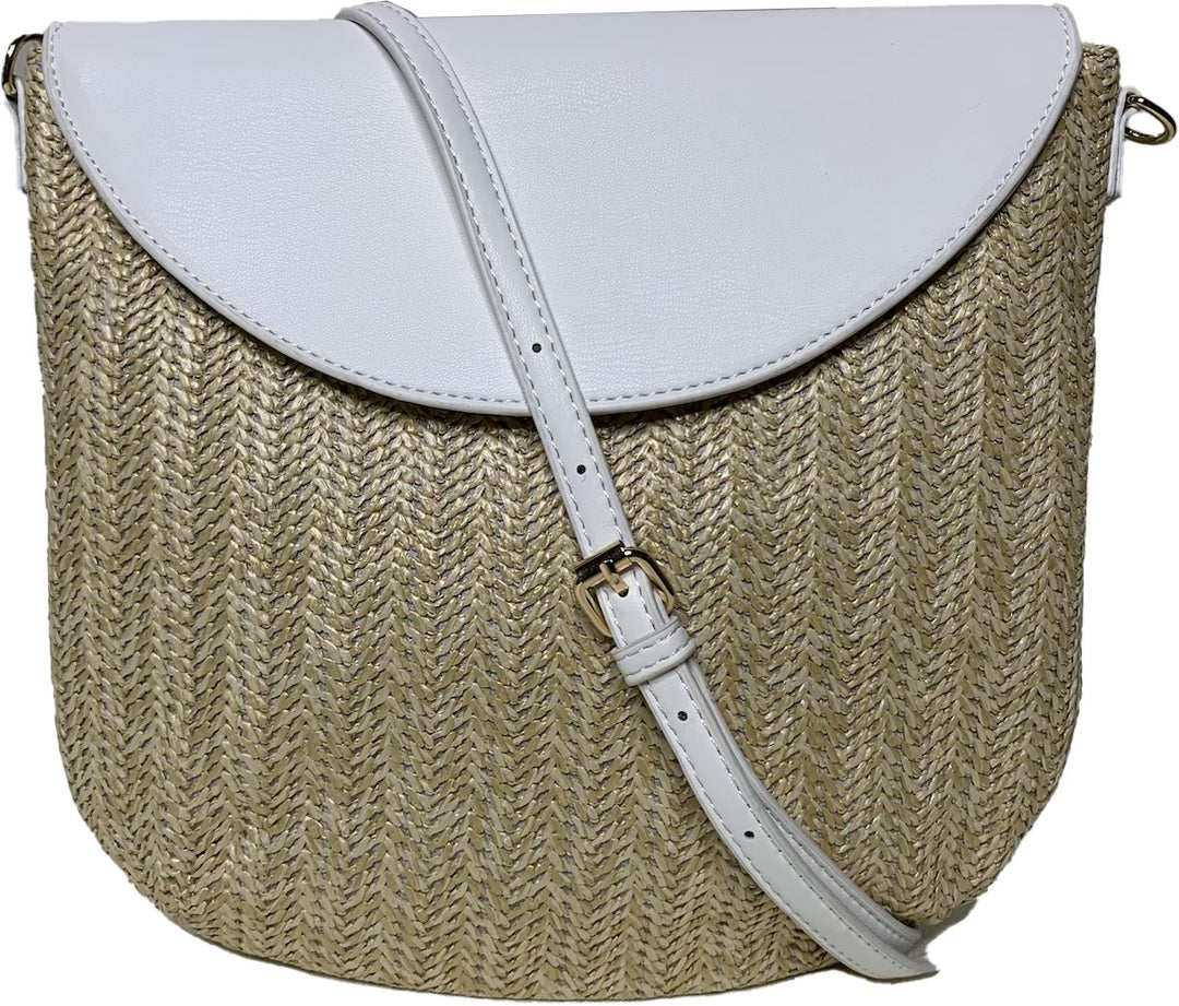 Ahdorned - Camilla Basket Weave/Faux Leather Crossbody w/Strap: White - Shorely Chic Boutique