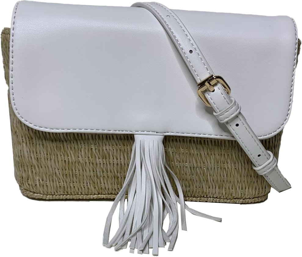 Ahdorned - Colleen Basket Weave/Faux Leather Clutch w/Strap: White - Shorely Chic Boutique