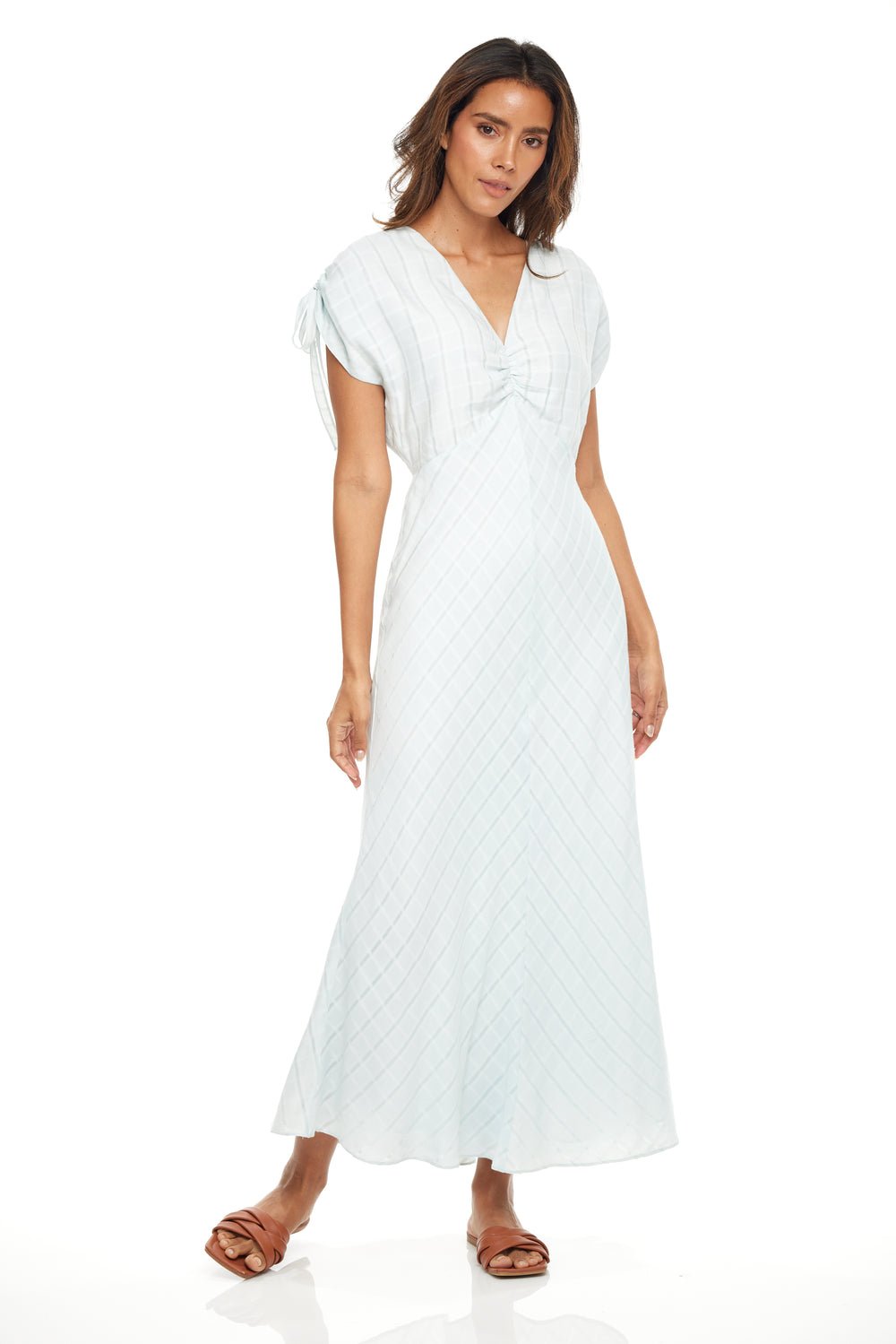 Anna Cate - Angelina Maxi S/S Dress - Soft Blue Plaid - Shorely Chic Boutique
