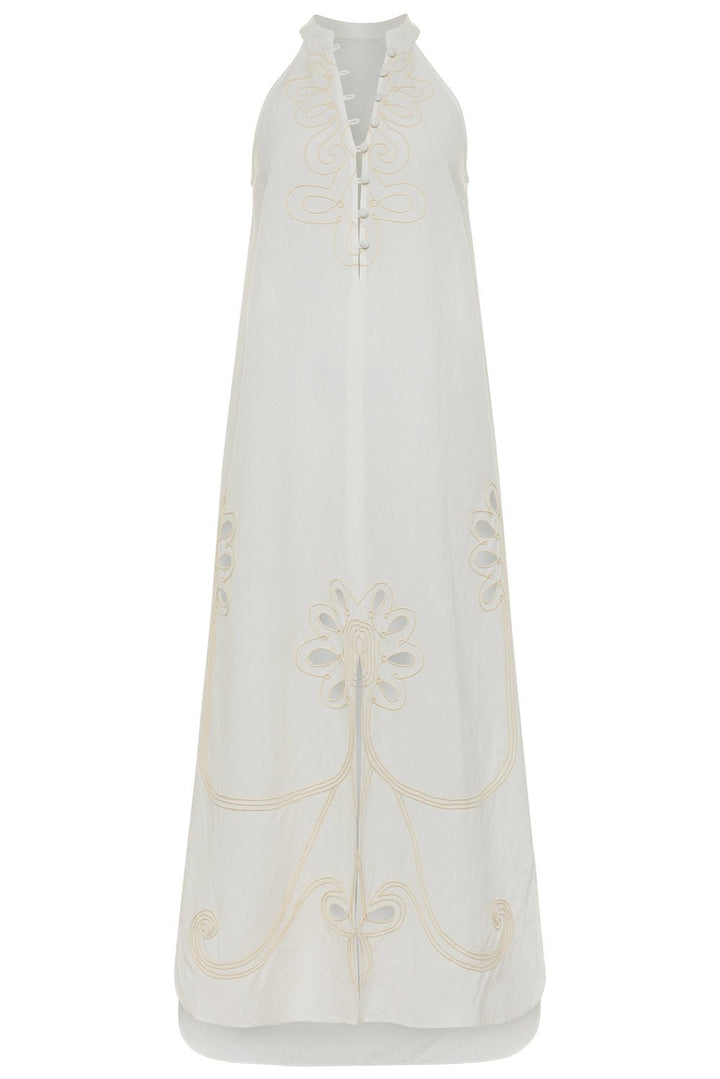 Anna Cate - Leigha Linen Midi Dress: Ivory Script - Shorely Chic Boutique