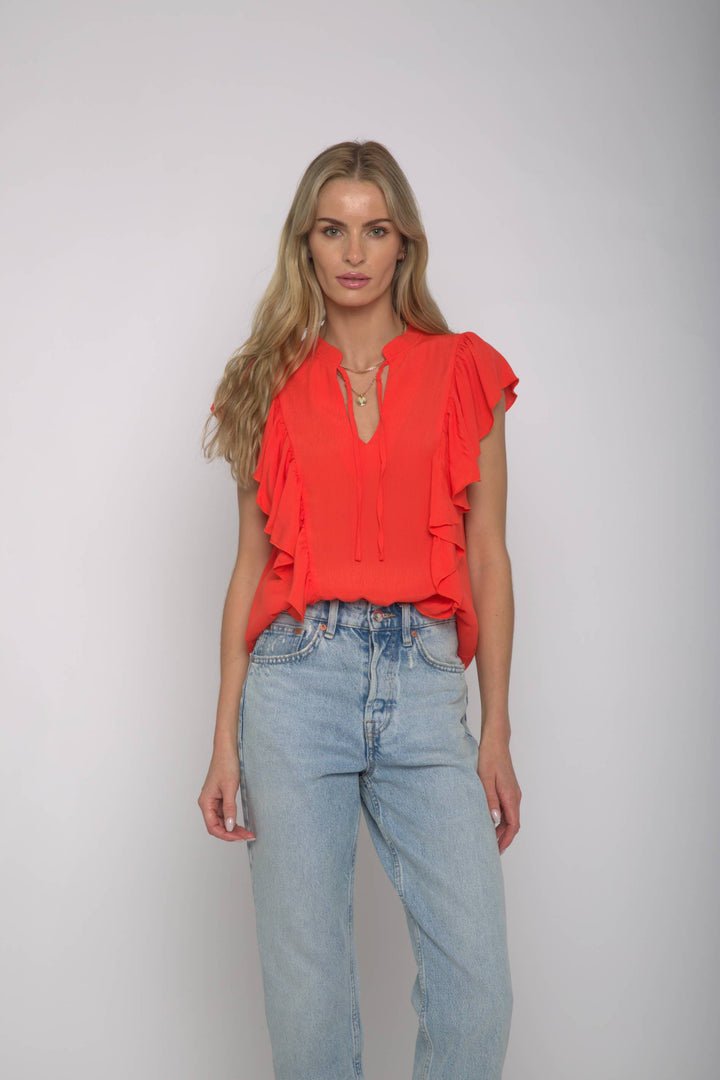 Central Park West: Annika Ruffle Top - Coral - Shorely Chic Boutique