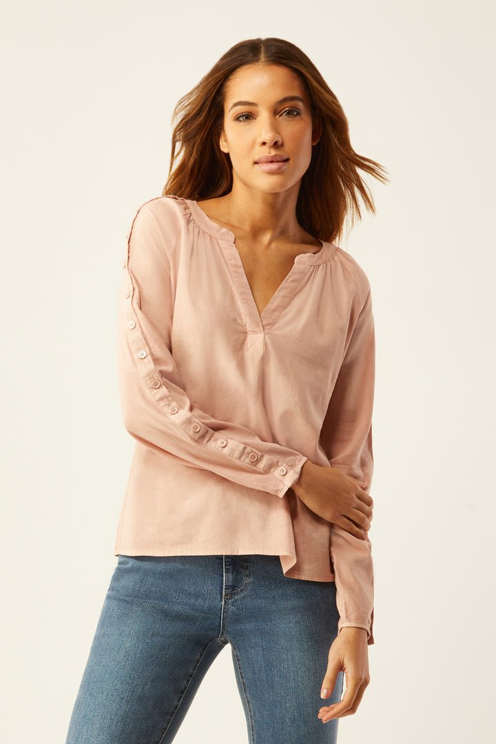 Ecru - Barrymore Button Sleeve Shirt: Dusty Rose - Shorely Chic Boutique