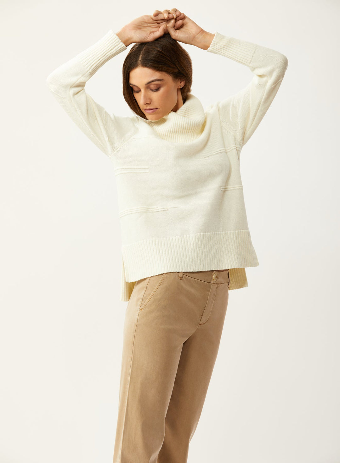 Ecru - Cowl Neck Sweater with Raised Stitch: Ivory - Shorely Chic Boutique