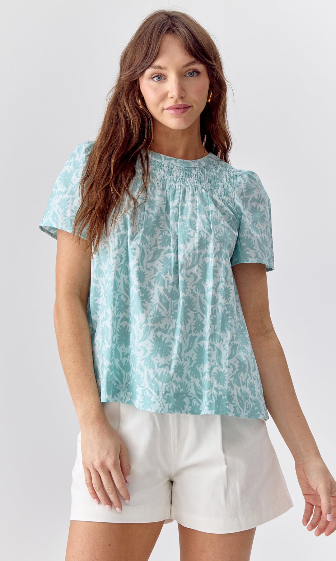 Greylin - Enata Smocked Printed Top: Mint - Shorely Chic Boutique