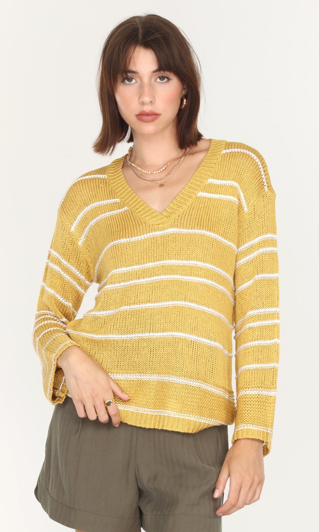 Greylin - Larissa Lightweight Stripe Sweater: Golden Mustard - Shorely Chic Boutique