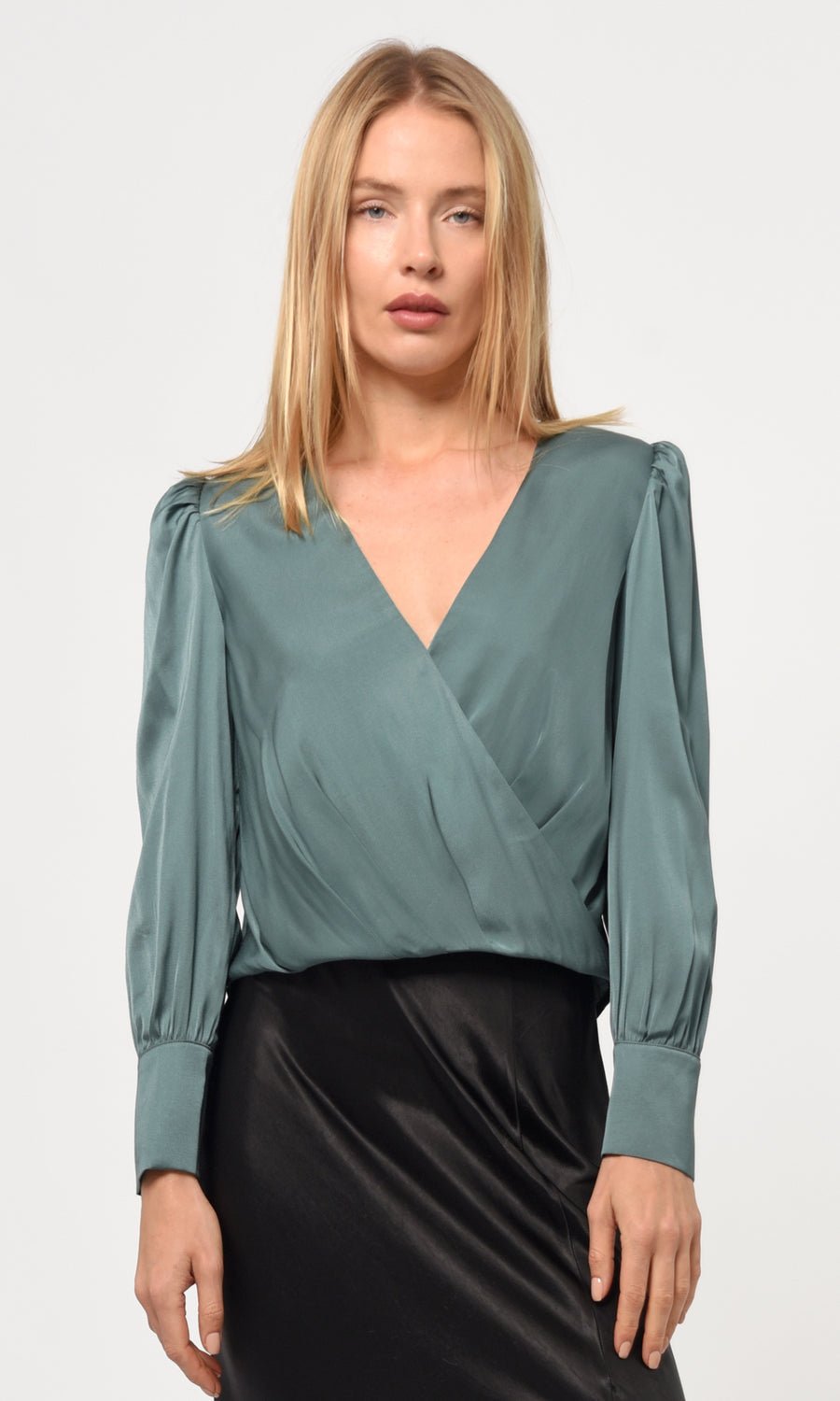 Greylin - Lourdes Wrap Front Cuffed Blouse: Deep Sage - Shorely Chic Boutique