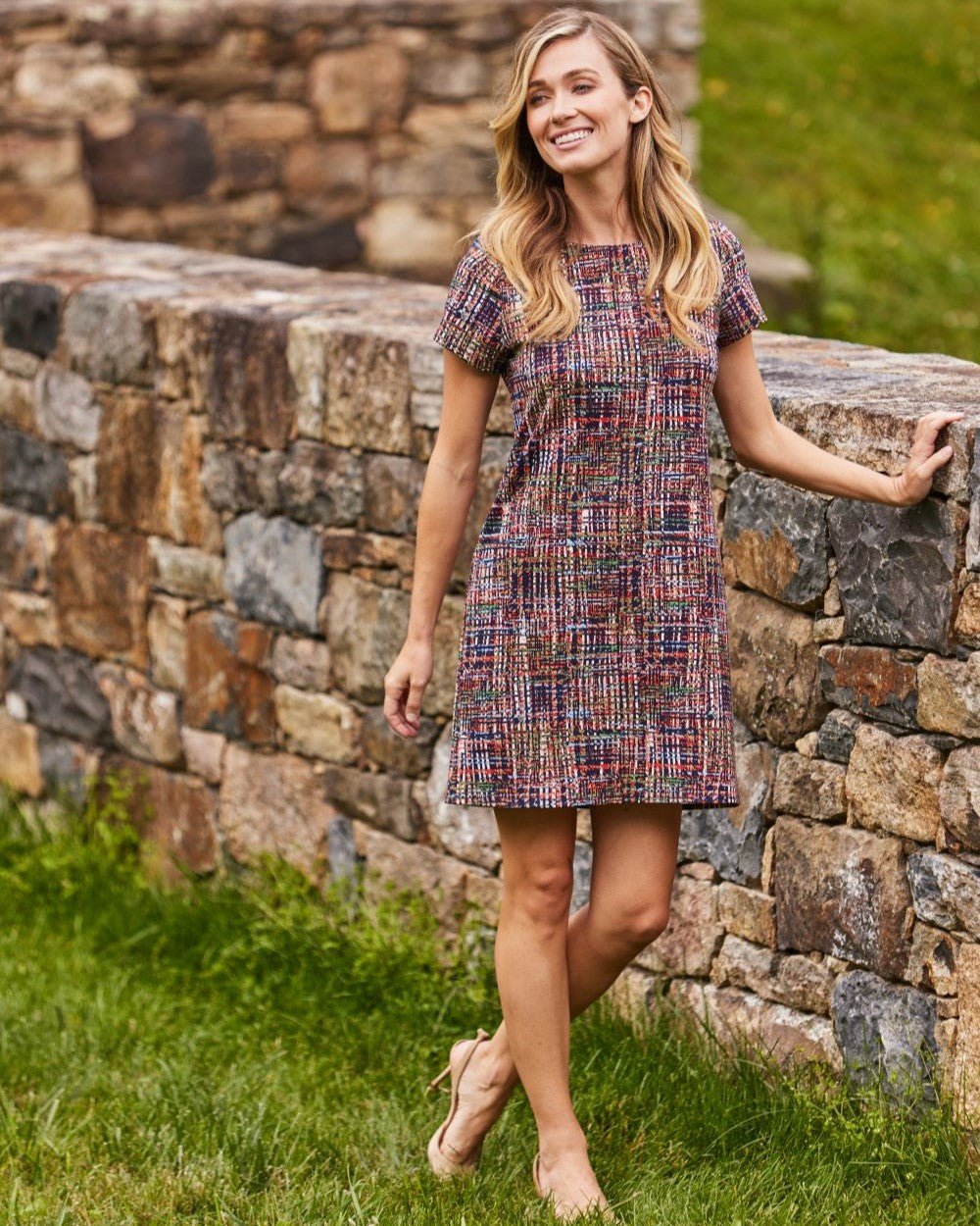 Jude Connally - Ella Printed Ponte Dress: Modern Tweed Navy - Shorely Chic Boutique