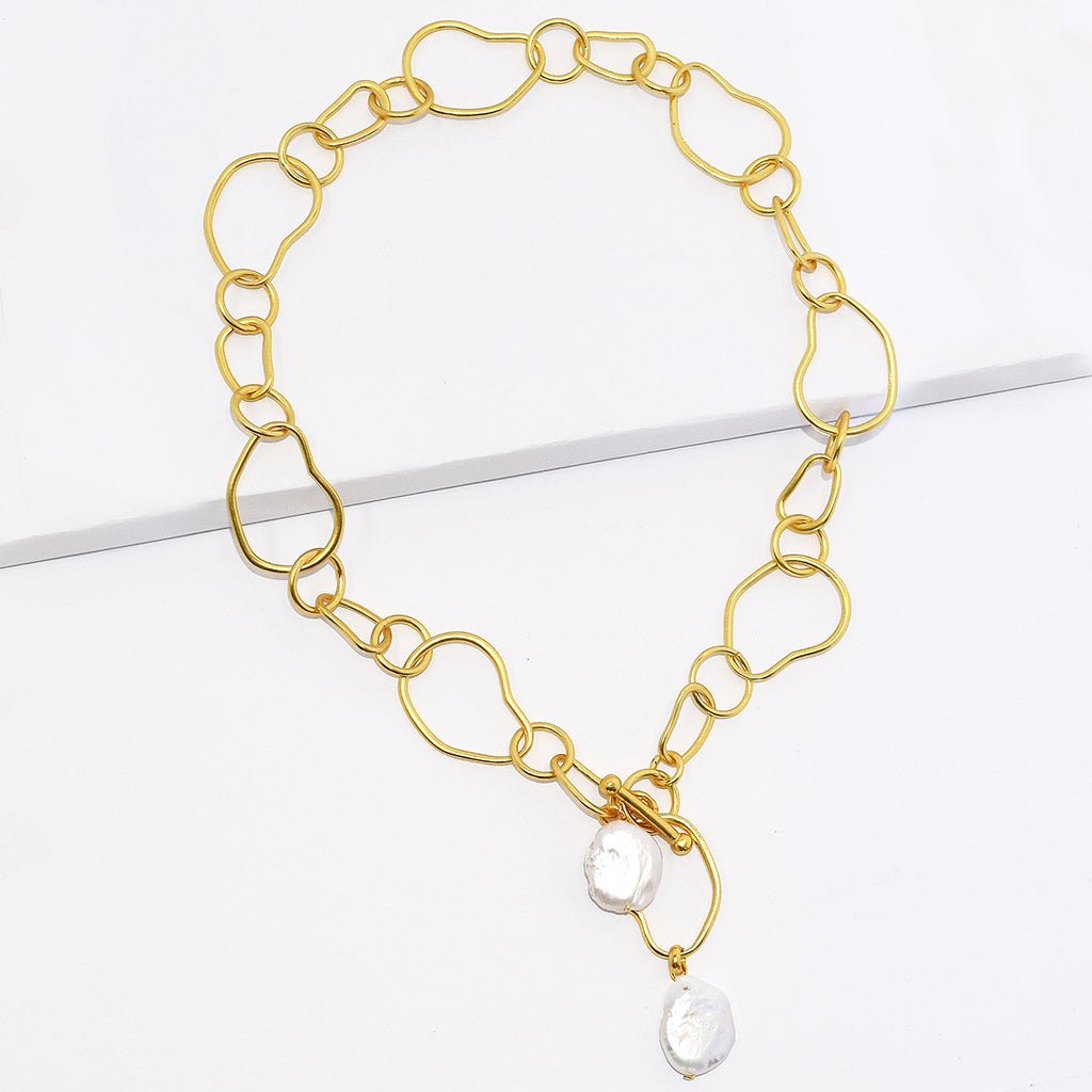Karina Sultan - Free Form Gold Link Necklace with Flat Pearls - Shorely Chic Boutique