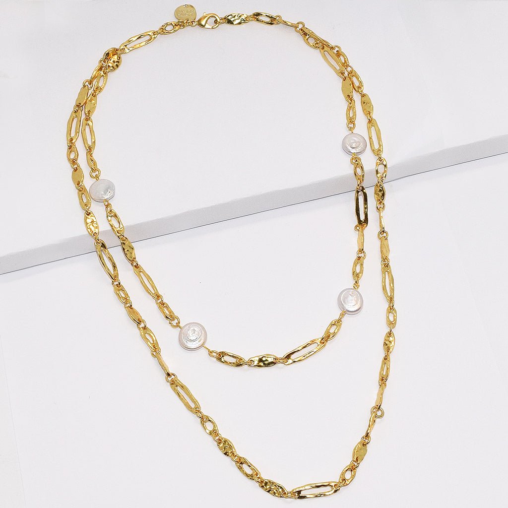 Karina Sultan - Gold Link & Flat Pearl Layered Necklace - Shorely Chic Boutique