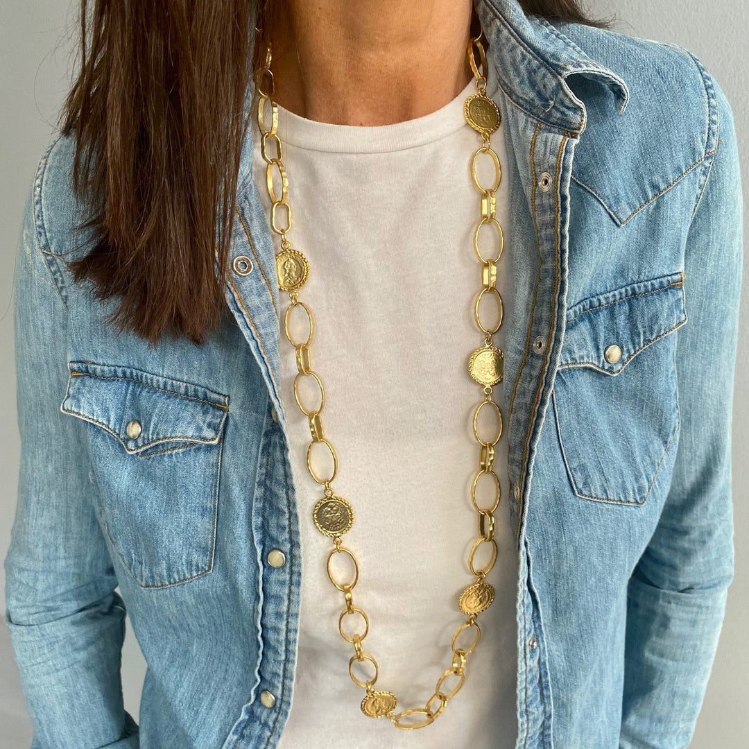 Karina Sultan - Oval Link & Coin Necklace: Gold - Shorely Chic Boutique