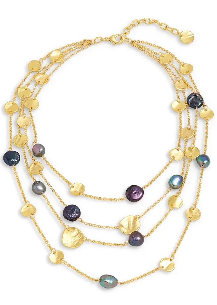 Karine Sultan - Multi Layered Coin & Peacock Pearl Necklace Gold - Shorely Chic Boutique
