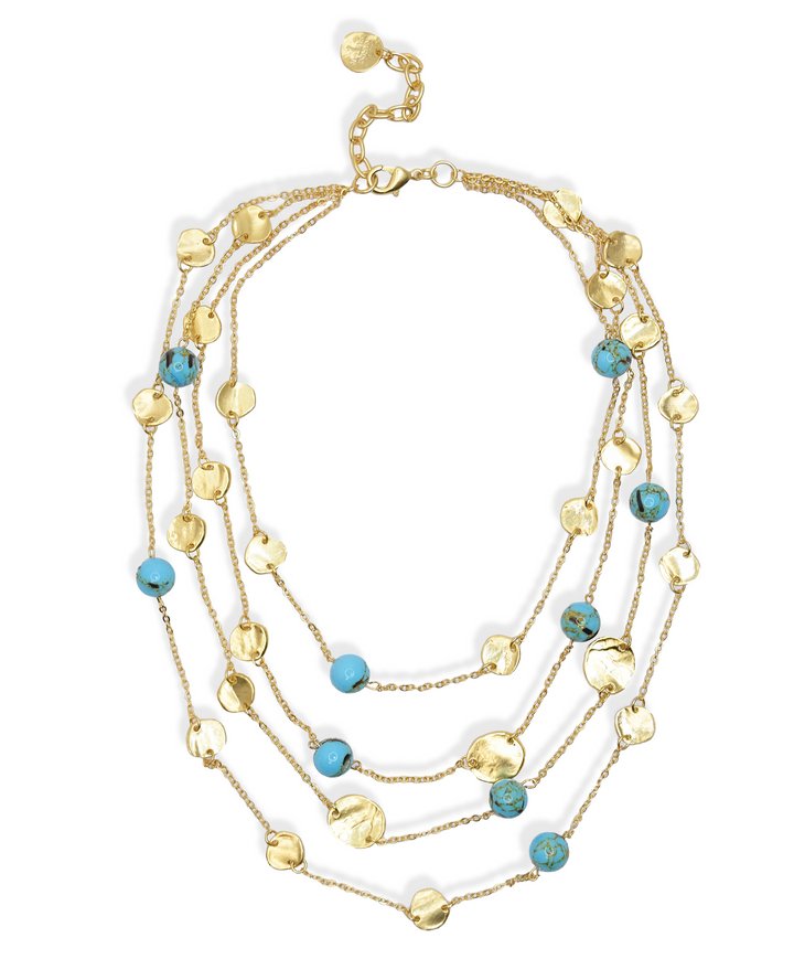 Karine Sultan - Multi Layered Coin & Turq Pearl Necklace Gold - Shorely Chic Boutique