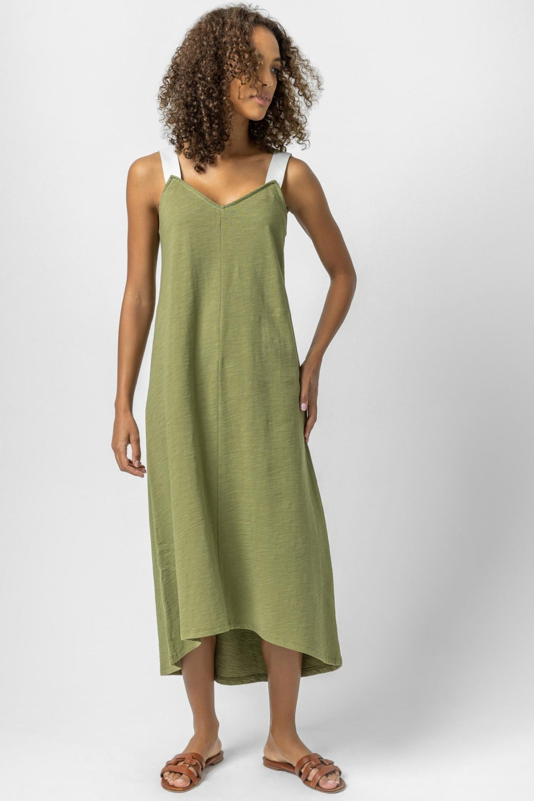 Lilla P - Contrast Strap Tank Dress: Dill - Shorely Chic Boutique