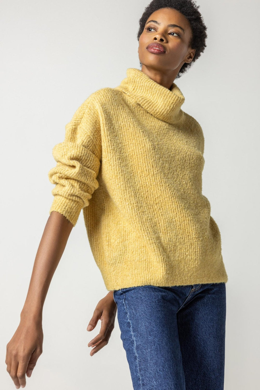 Lilla P - Oversized Ribbed Turtleneck Sweater: Gold Dust - Shorely Chic Boutique