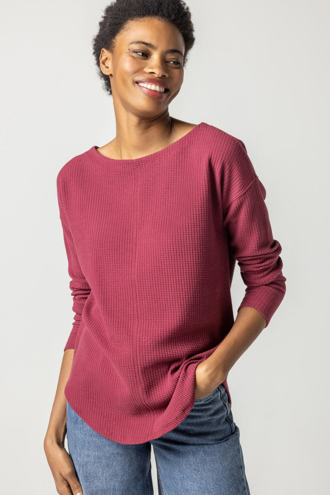 Lilla P - Shirttail Hem L/S Waffle: Rosewood - Shorely Chic Boutique