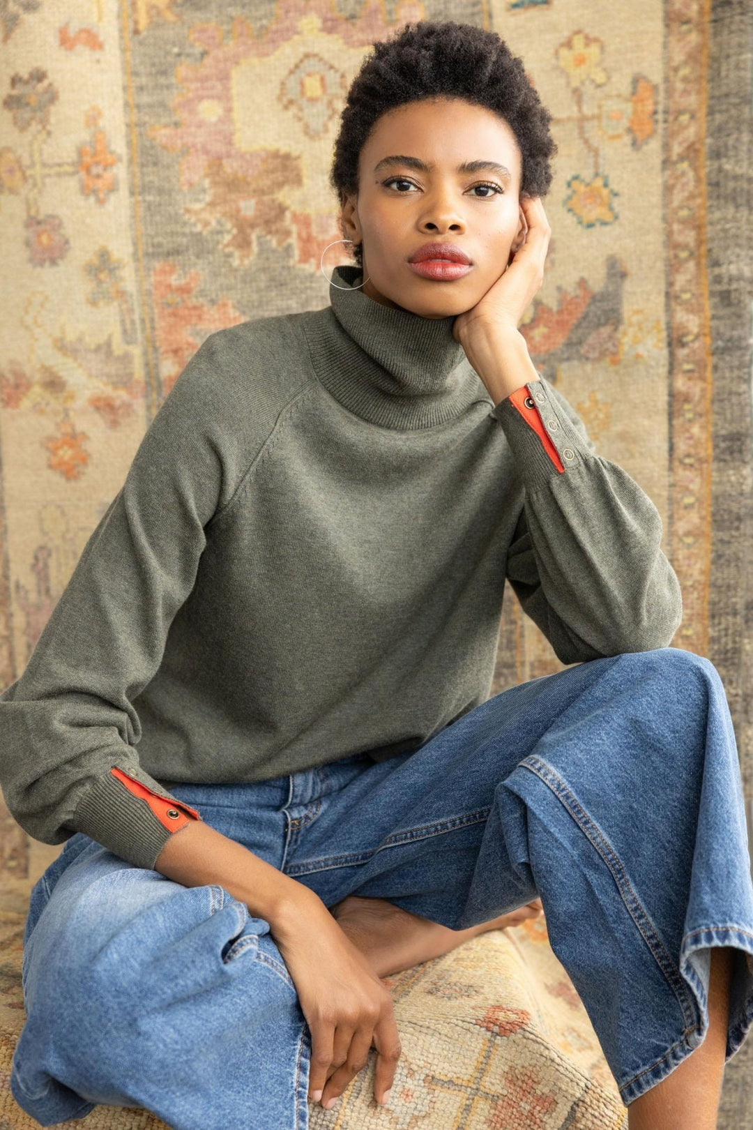 Lilla P - Snap Cuff Turtleneck Sweater: Moss - Shorely Chic Boutique
