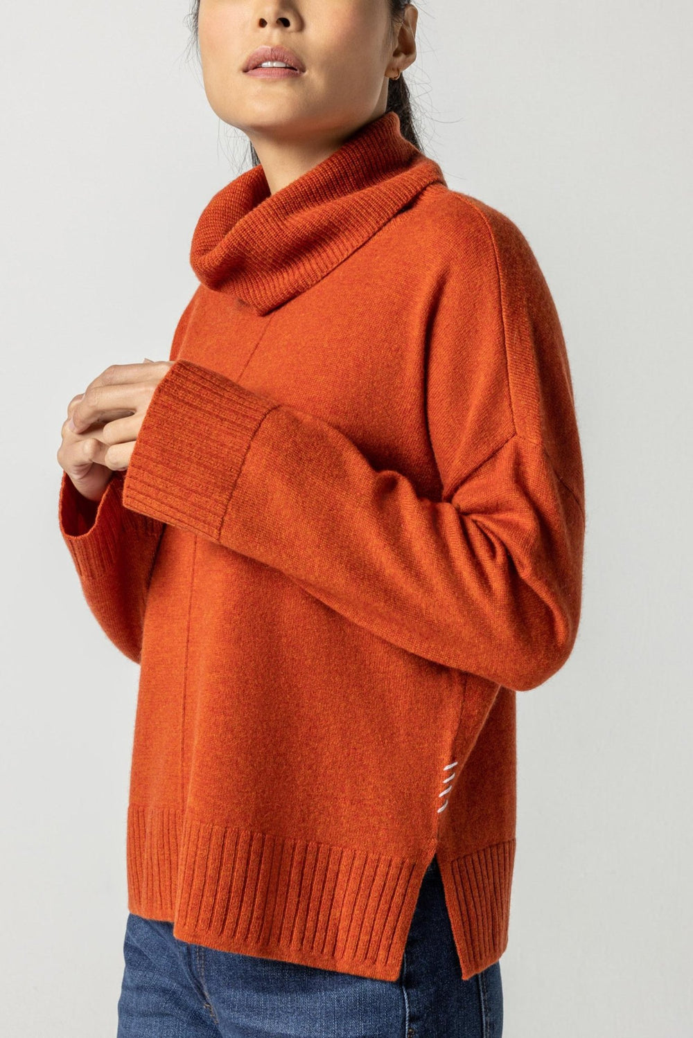Lilla - Side Slit Cashmere Turtleneck Sweater: Spice - Shorely Chic Boutique