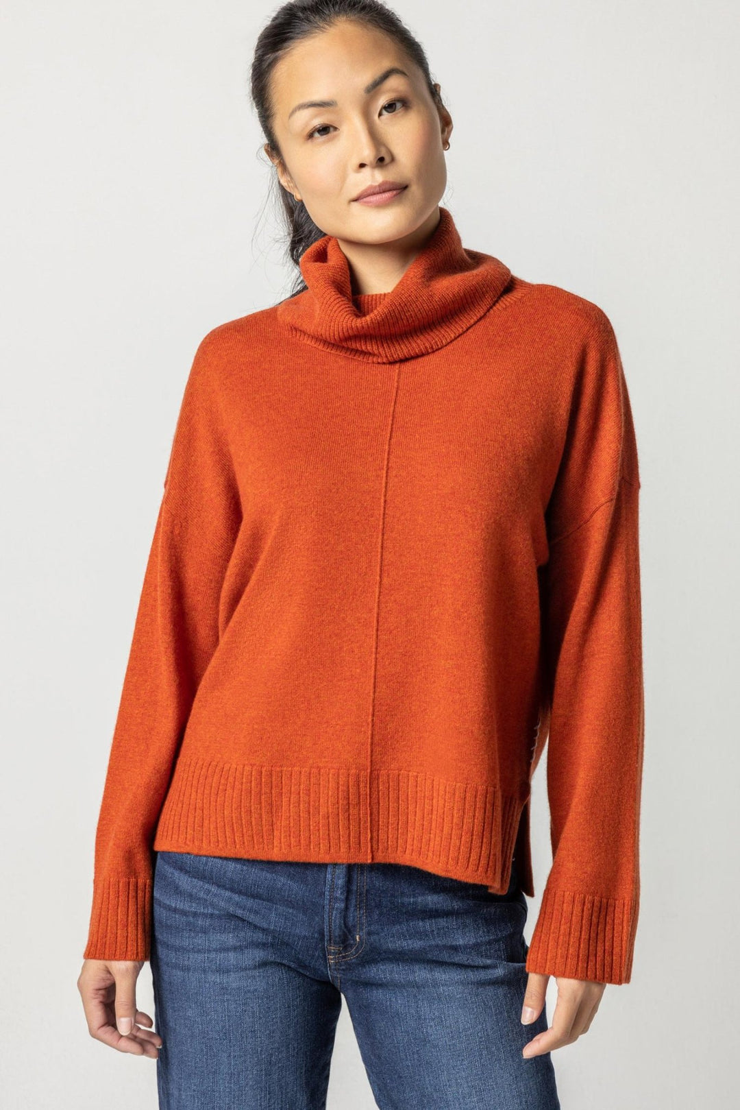 Lilla - Side Slit Cashmere Turtleneck Sweater: Spice - Shorely Chic Boutique